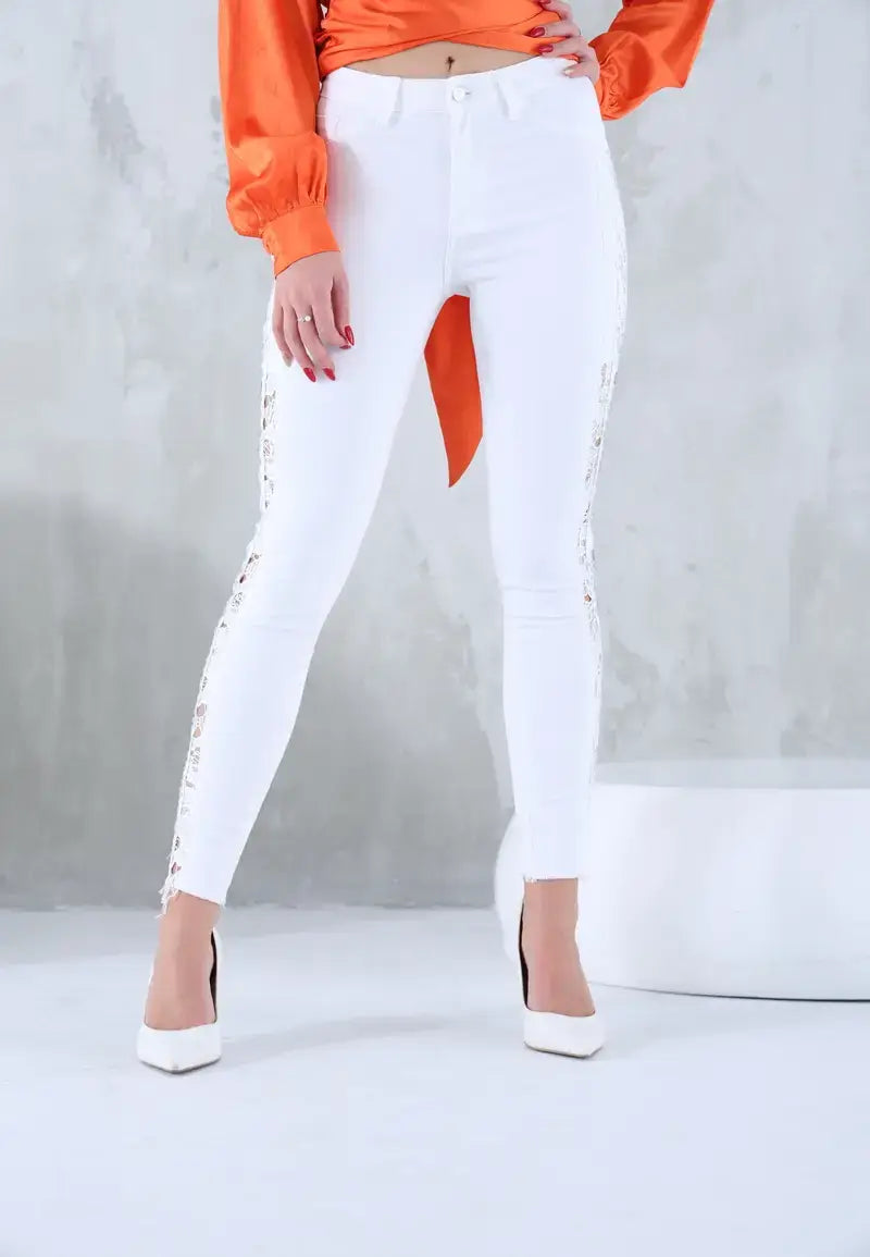 Women's Jeans Set Jacket with Pants Decorated with Diamonds and Soft Patterns
