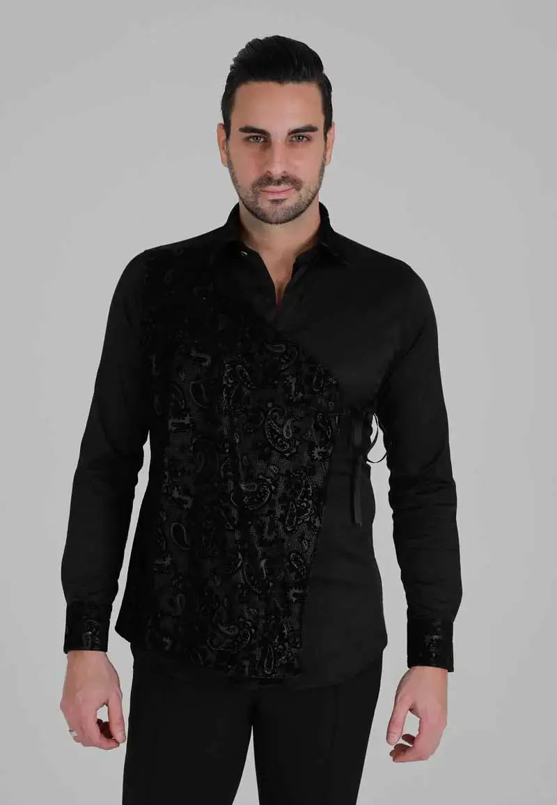 Very elegant white men's shirt with black cloth trim
