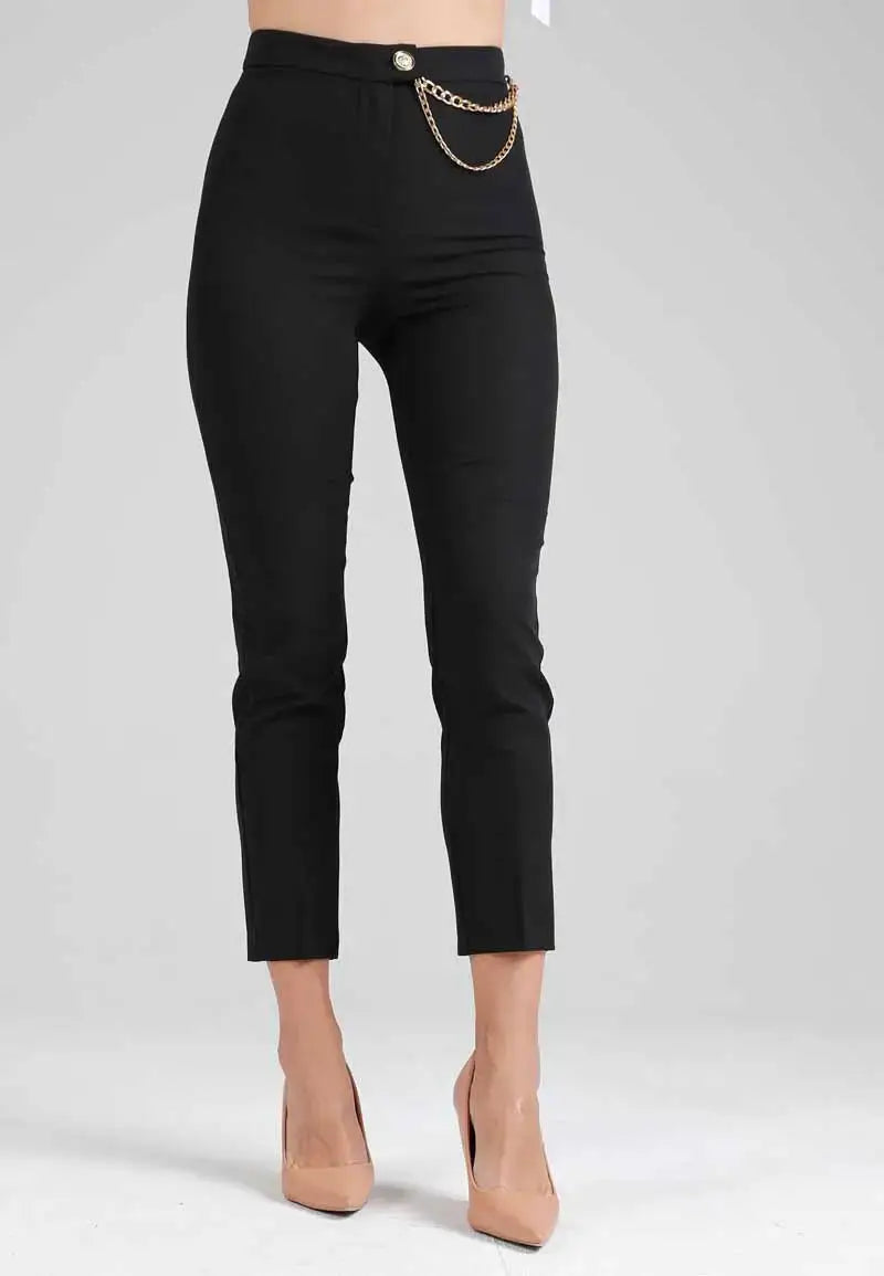 Women's pants with gold chain