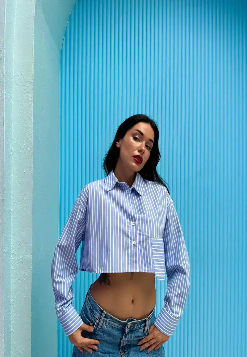 Women's Short Striped Shirt with Pocket