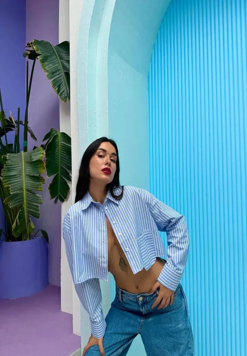 Women's Short Striped Shirt with Pocket