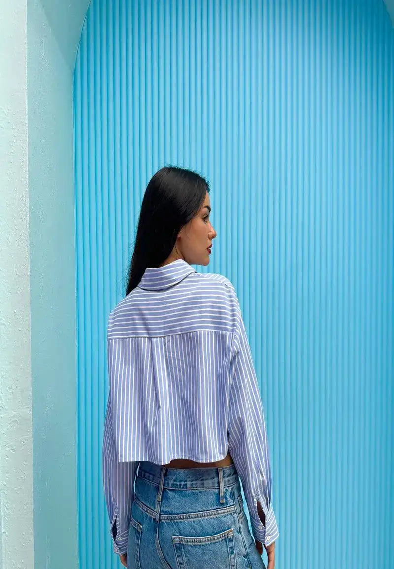 Women's Short Striped Shirt with Pocket