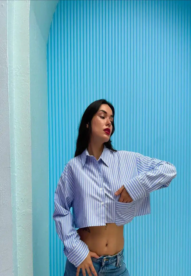 Women's Short Striped Shirt with Pocket