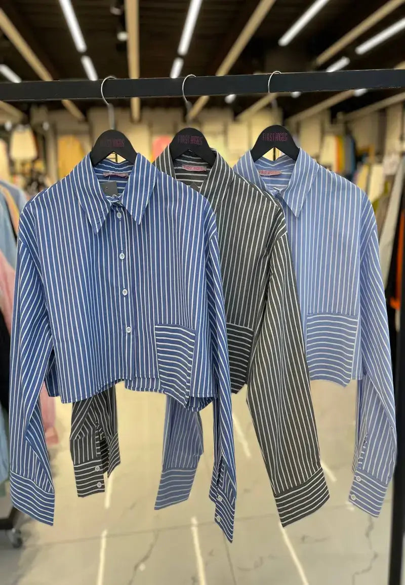 Women's Short Striped Shirt with Pocket