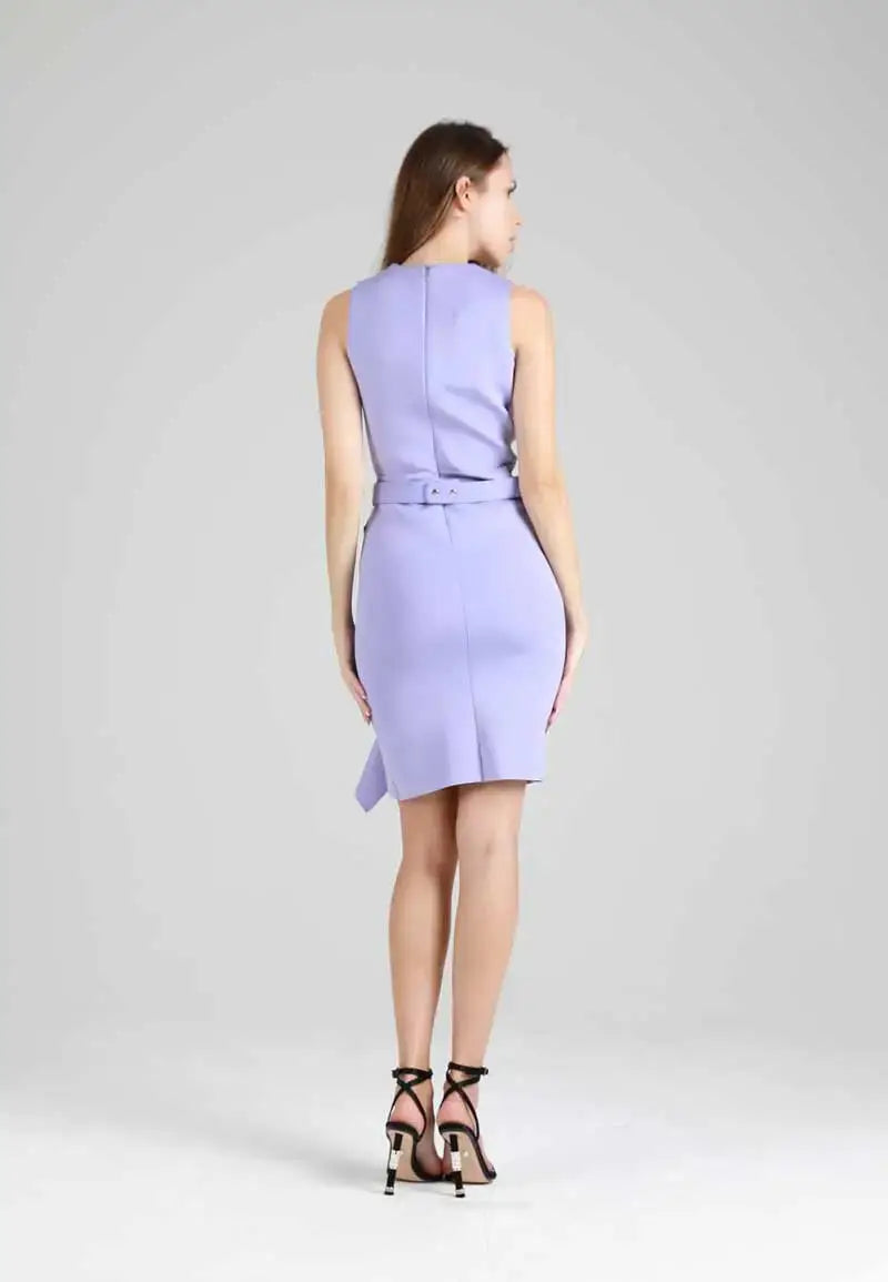 Sleeveless ruffle mini dress with belt at waist