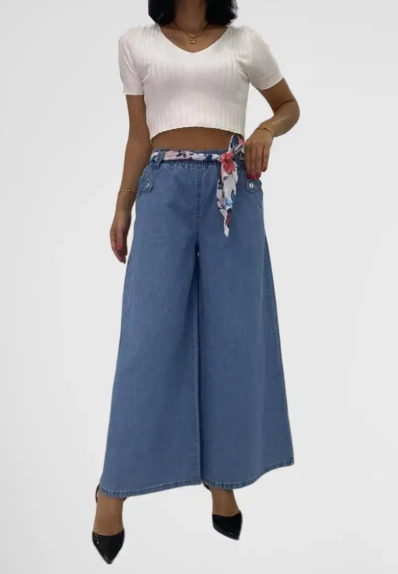 Women's High Waist Wide Leg Jeans with Belt