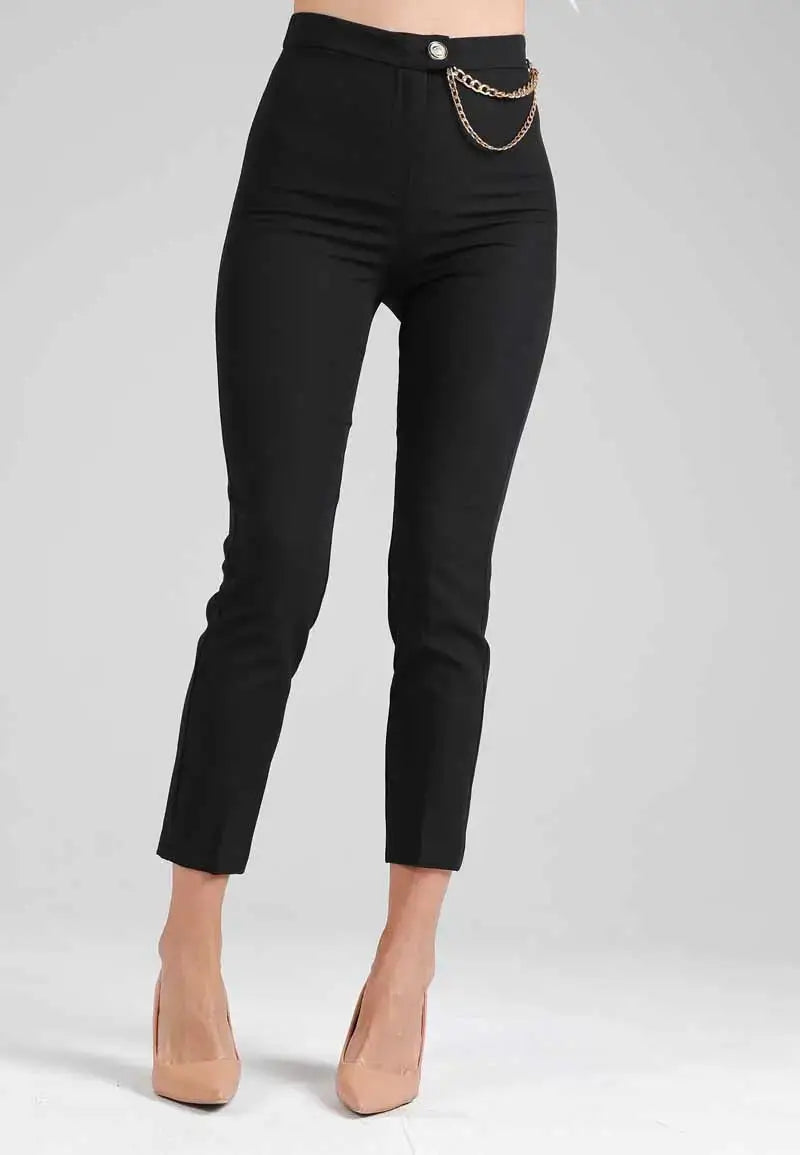 Women's pants with gold chain
