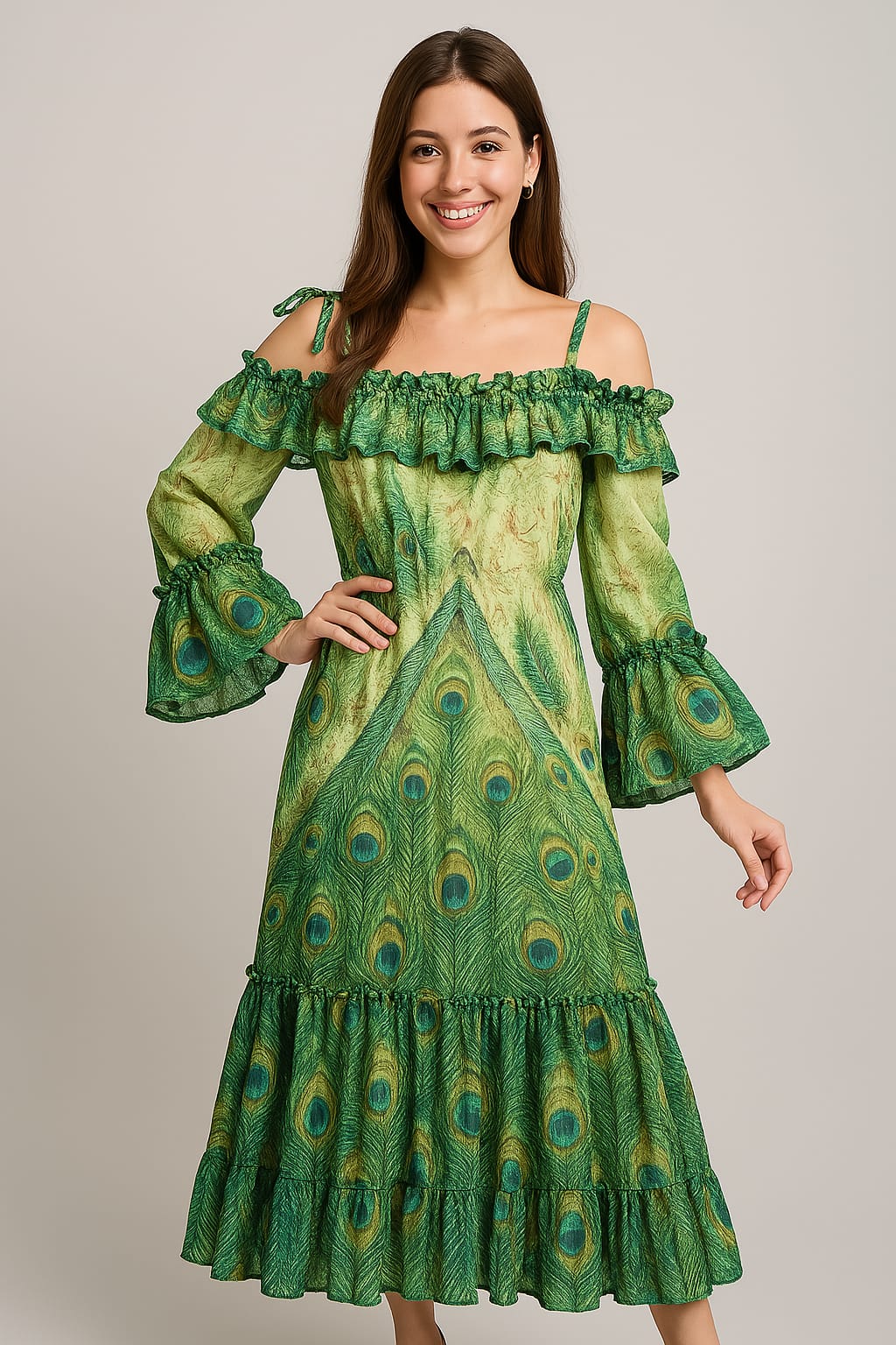 Peacock Feather Chiffon Dress