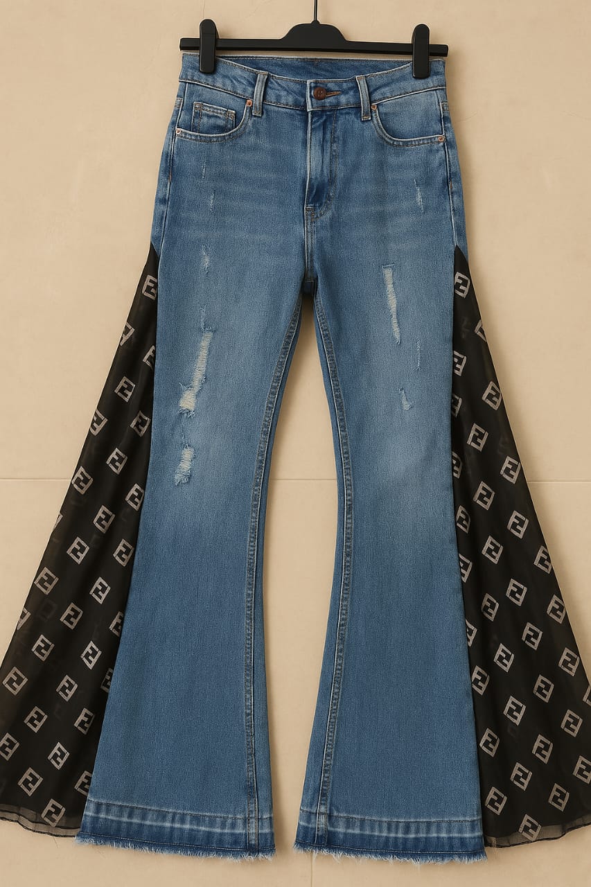 Jeans with black chiffon side line