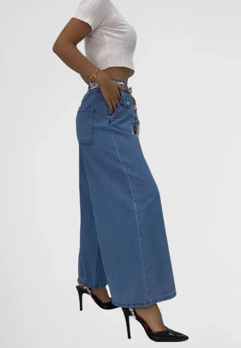 Women's High Waist Wide Leg Jeans with Belt
