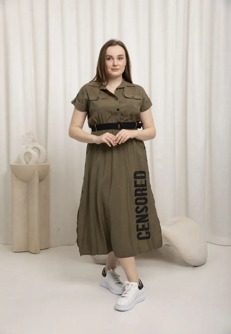 Long dress in soft fabric with belt