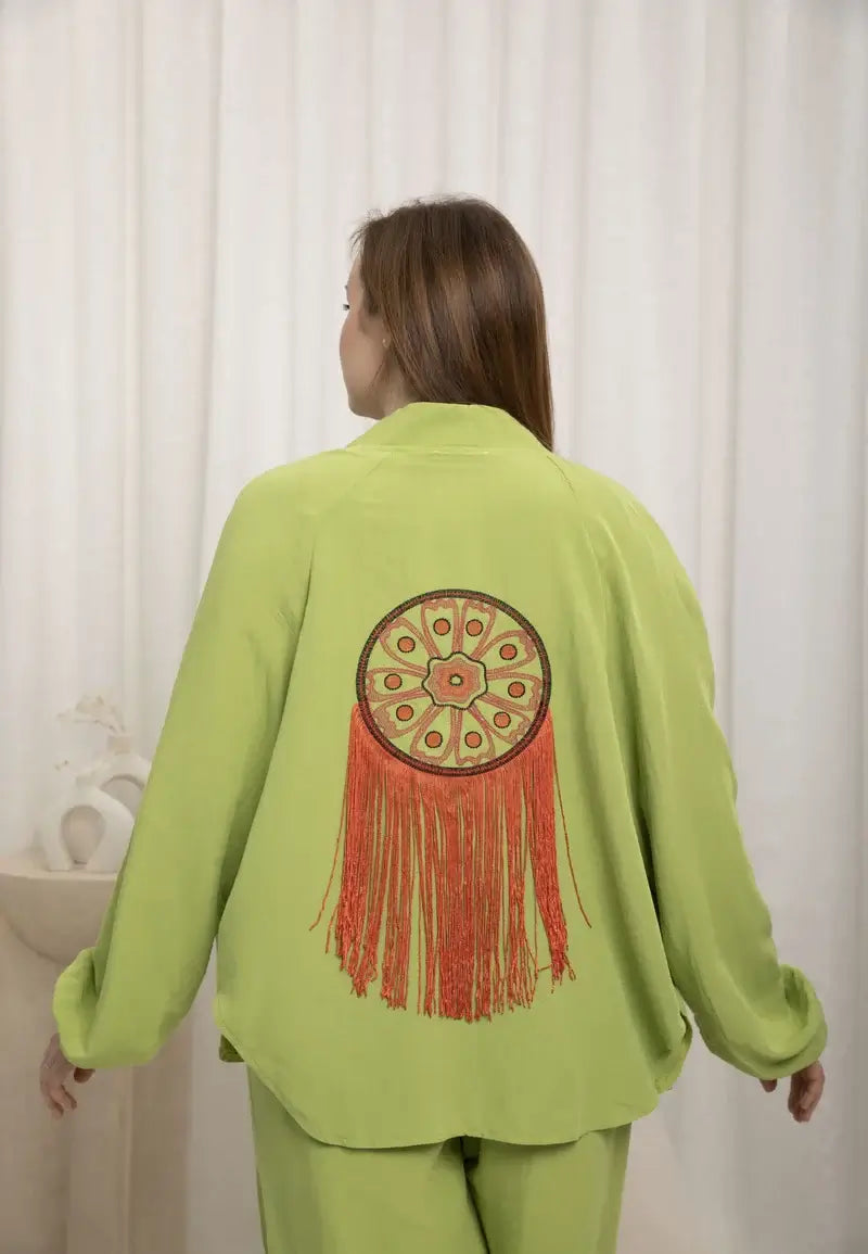 Women's linen jacket with embroidery on the back