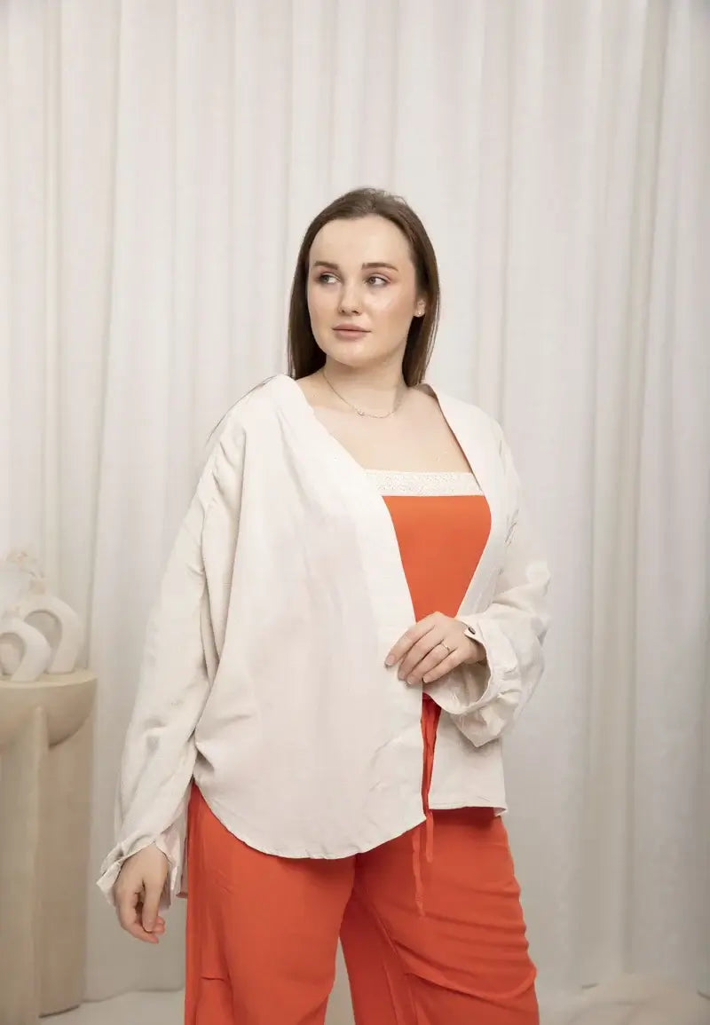 Women's linen jacket with embroidery on the back