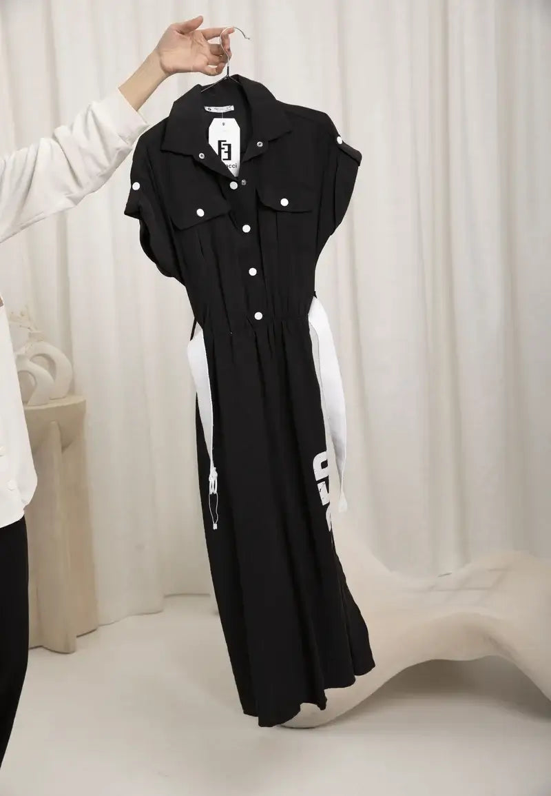 Long dress in soft fabric with belt