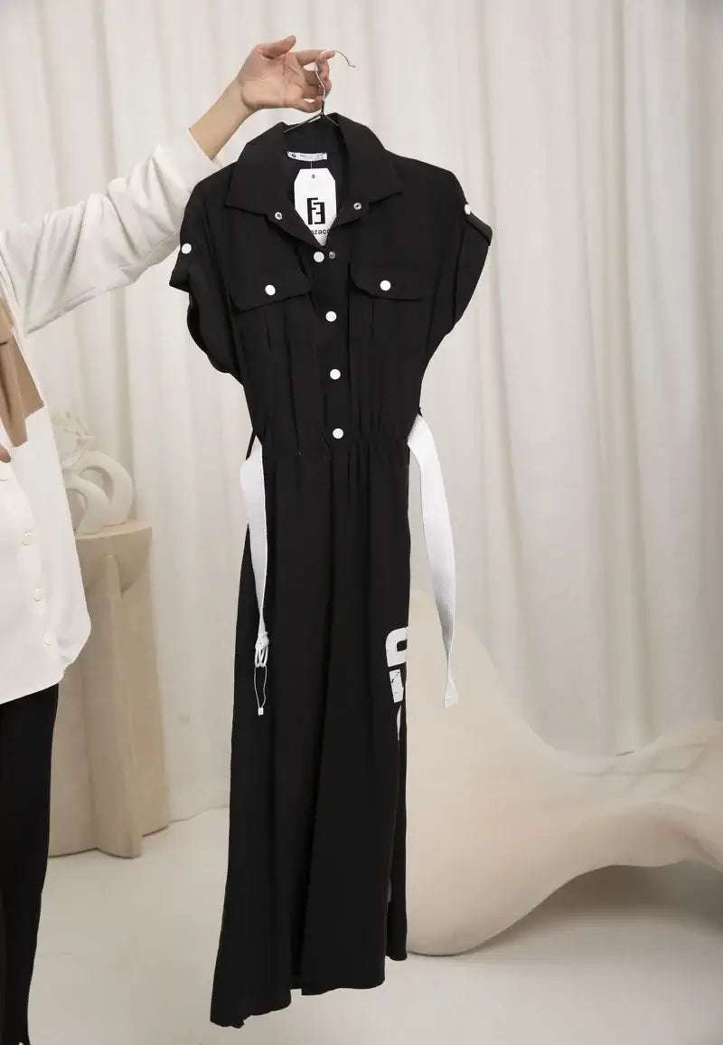 Long dress in soft fabric with belt