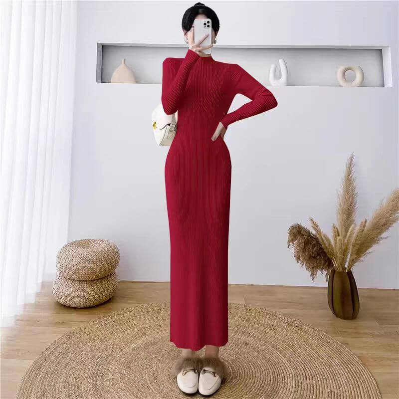 Slim Looking Base Hip Knitwear Woolen Skirt