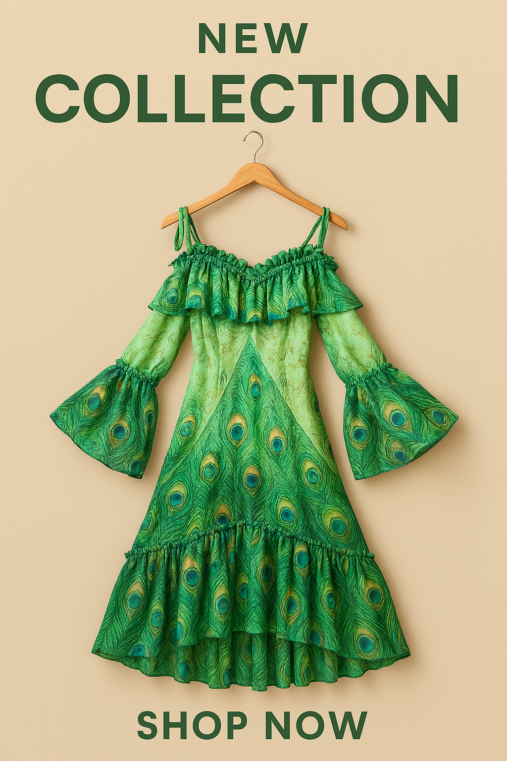 Peacock Feather Chiffon Dress