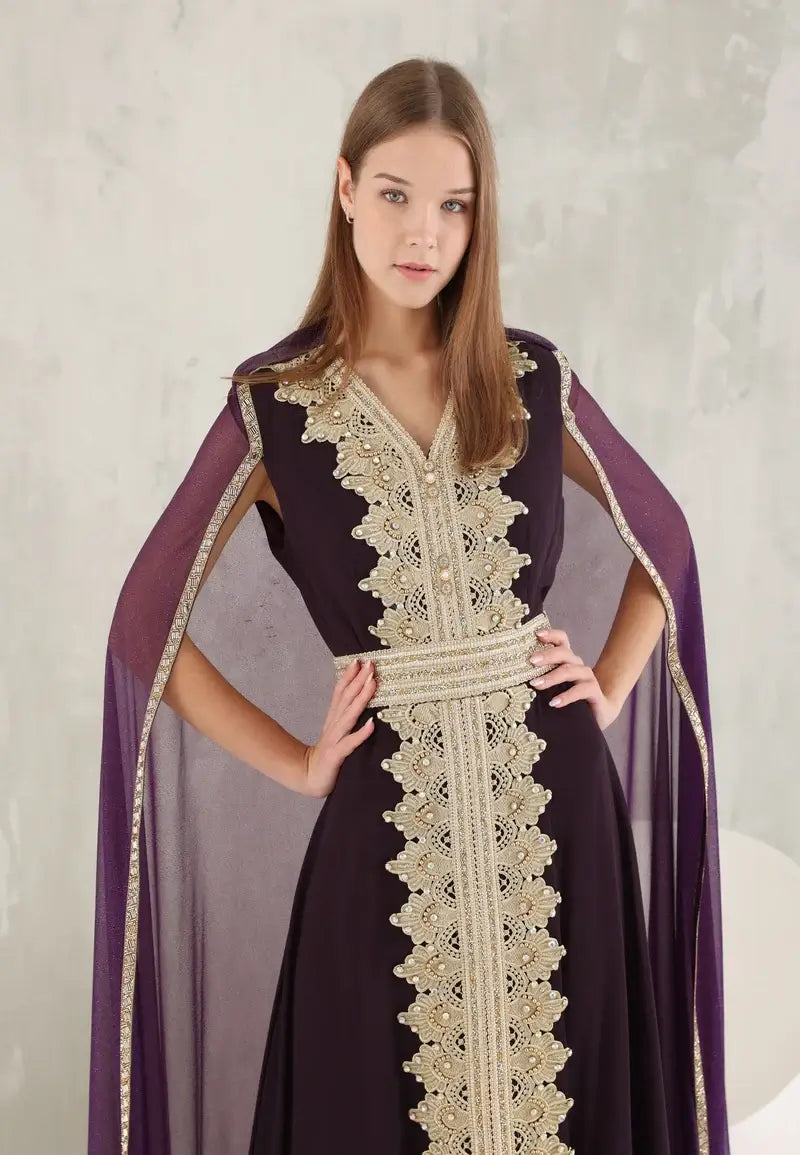 Luxurious Legacy: Moroccan Kaftan with Cane-Encrusted Scarf