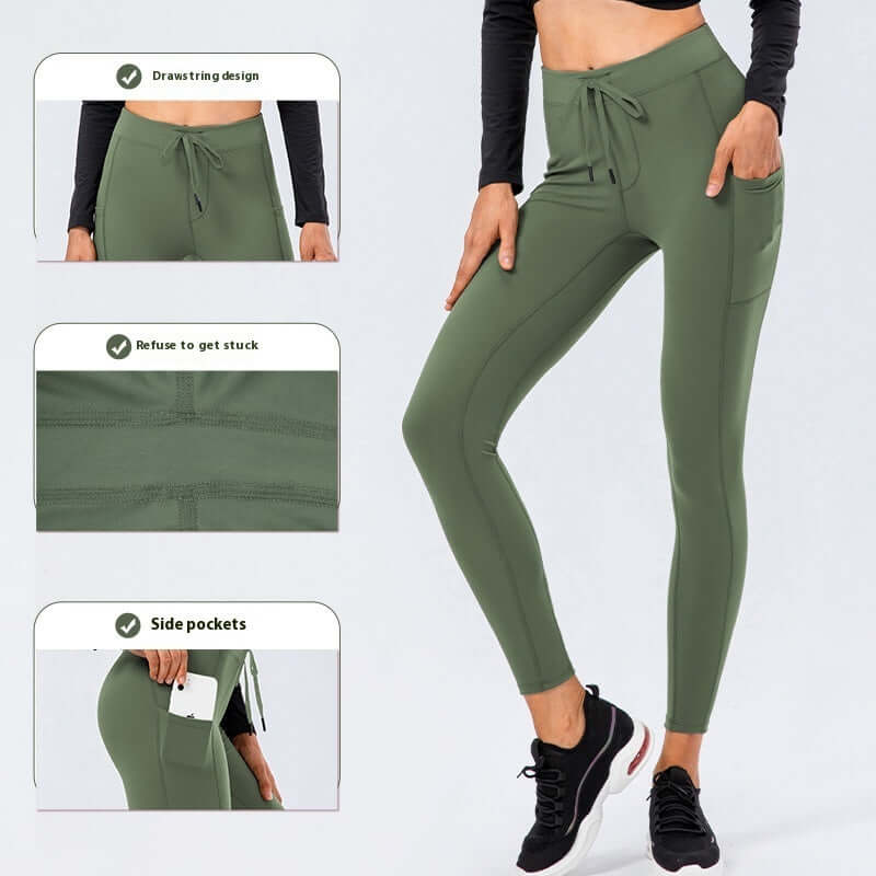 Double-sided Brushed Nude Feel Drawstring Yoga Pants Women