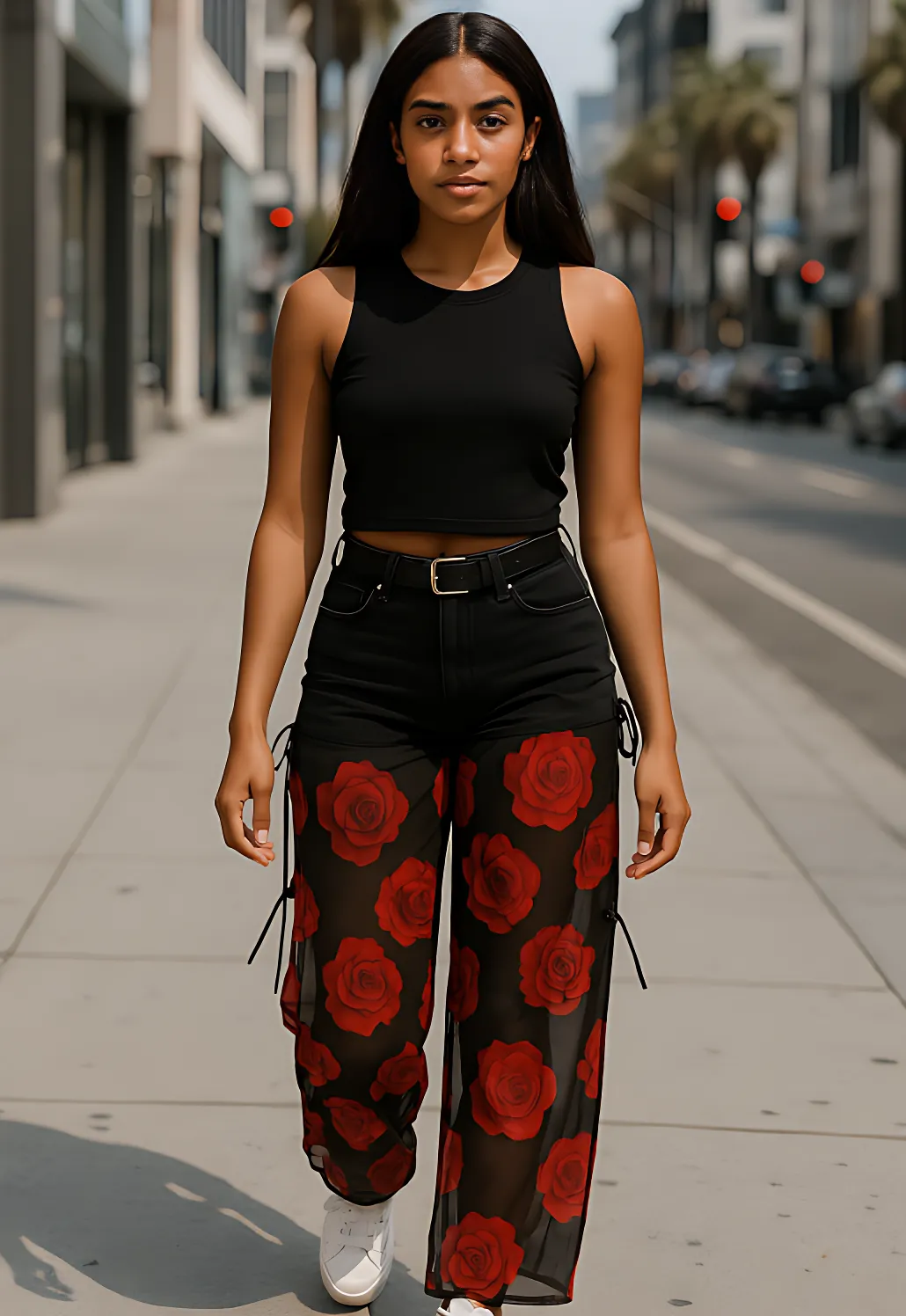 Women's Half Chiffon Floral Embroidered Jeans