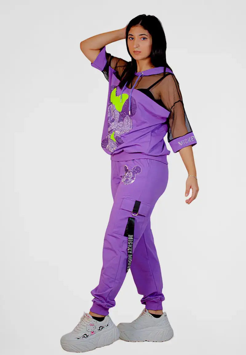 Women's Purple Mickey Mouse Print Pajamas