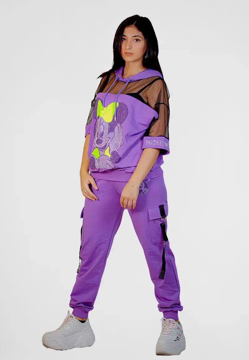 Women's Purple Mickey Mouse Print Pajamas