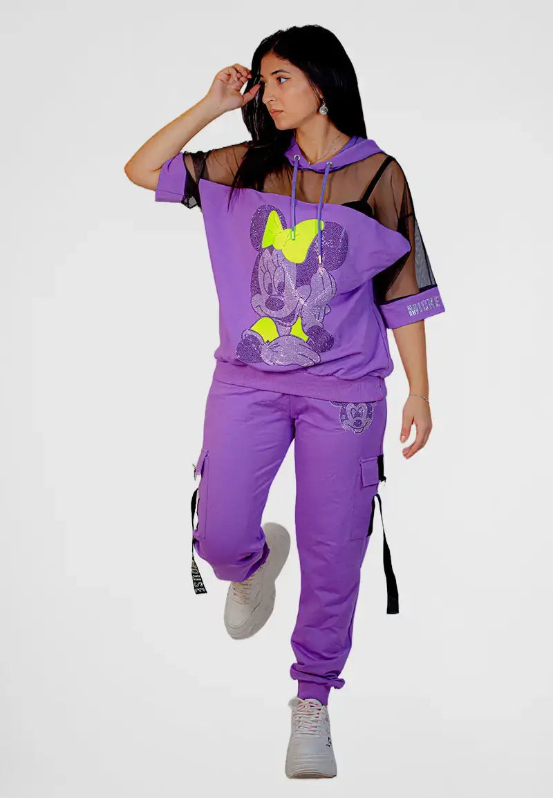 Women's Purple Mickey Mouse Print Pajamas