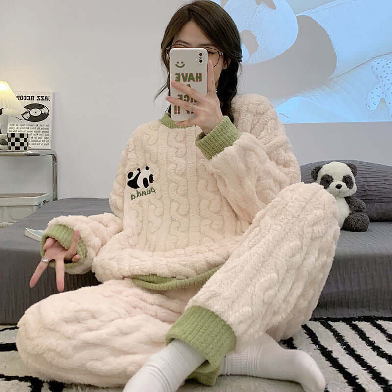 Cartoon Coral Fleece Pajamas Cardigan Homewear