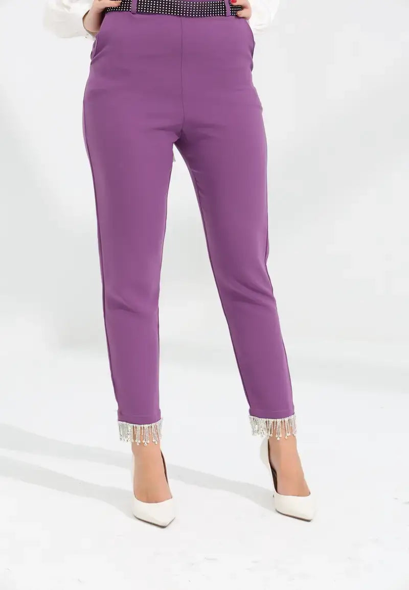 women's pants with silver chains at the bottom