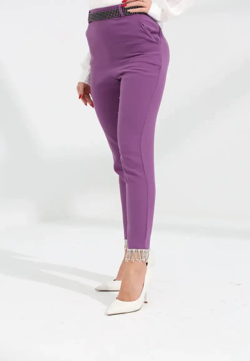 women's pants with silver chains at the bottom