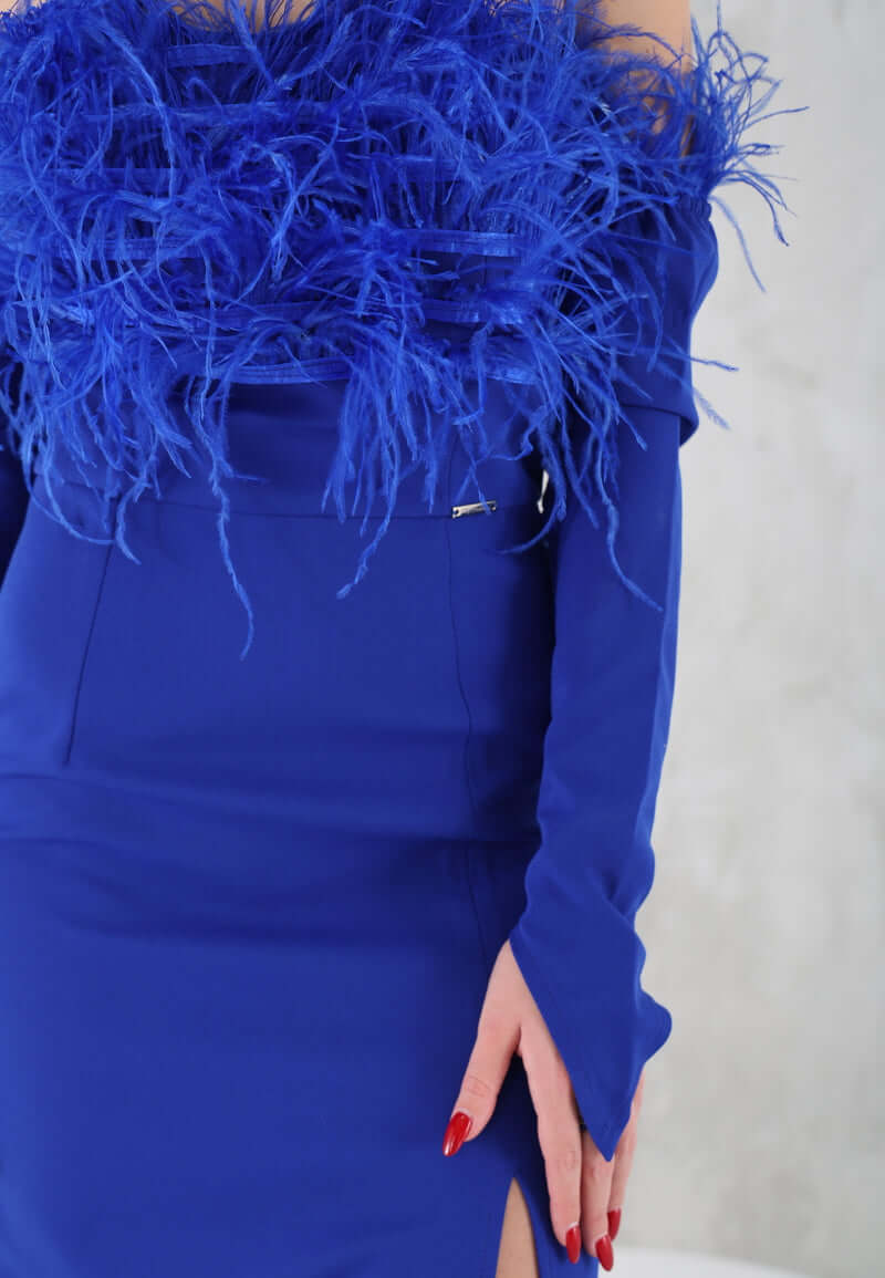 Midi dress with separate sleeves and delicate feathers