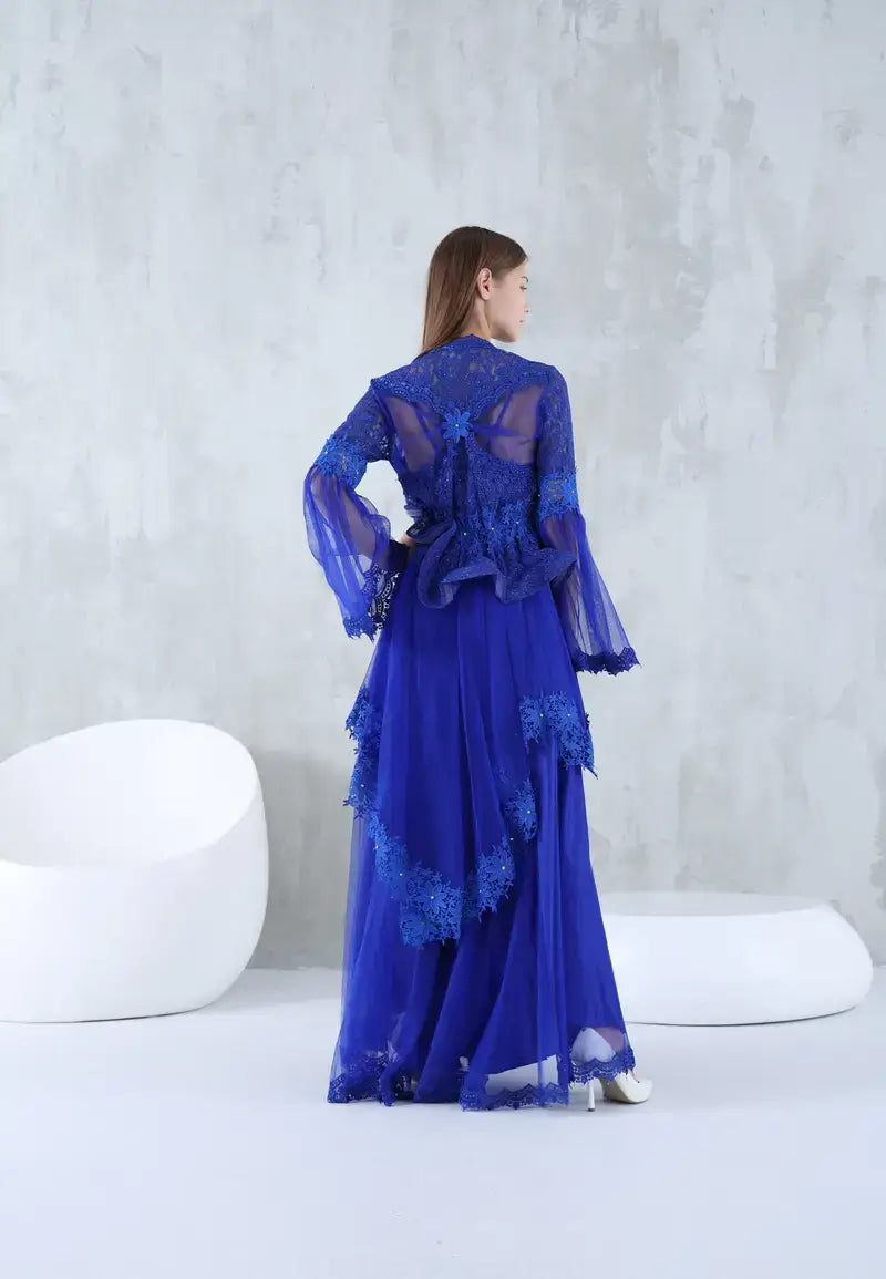 Women's blue long ruffle dress