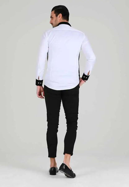 Very elegant white men's shirt with black cloth trim