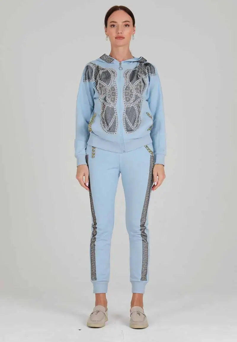 Women's Cotton Pajamas Embroidered with Shiny Diamonds