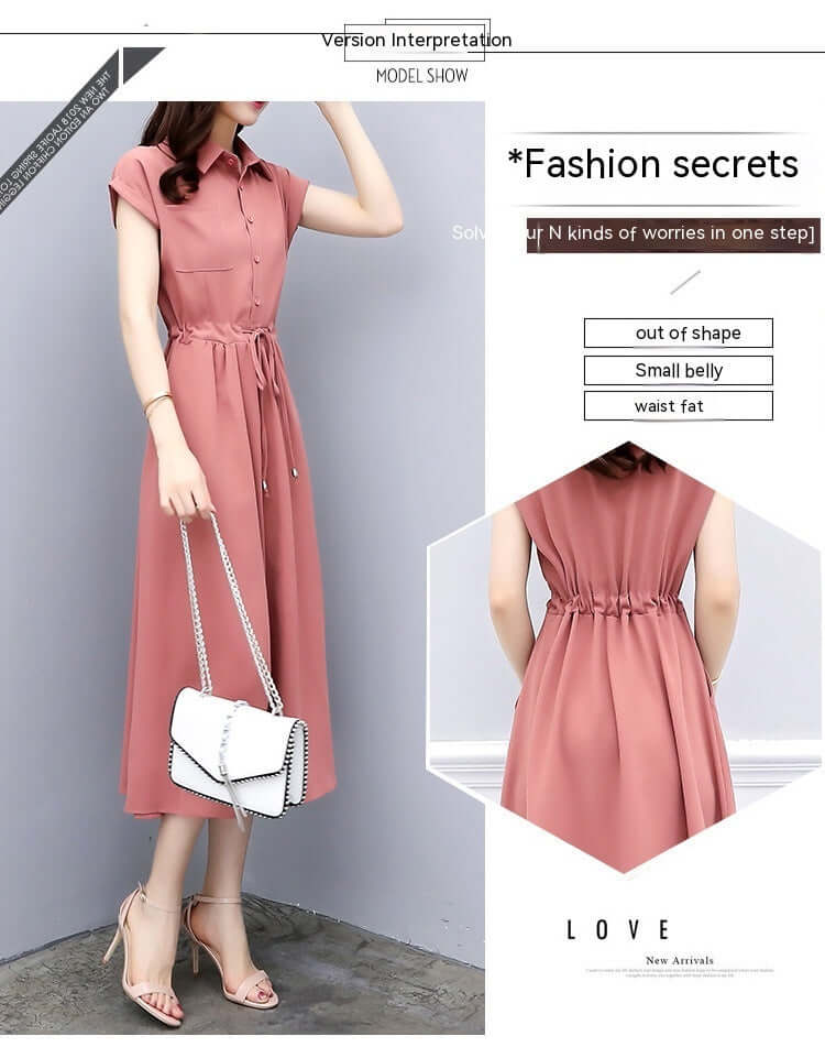 Waist-tight Slimming Elegant Long Dress Casual Polo Shirt Skirt