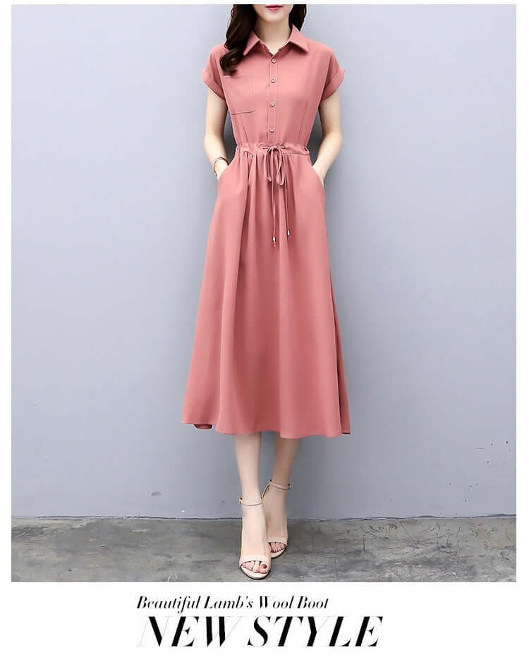 Waist-tight Slimming Elegant Long Dress Casual Polo Shirt Skirt