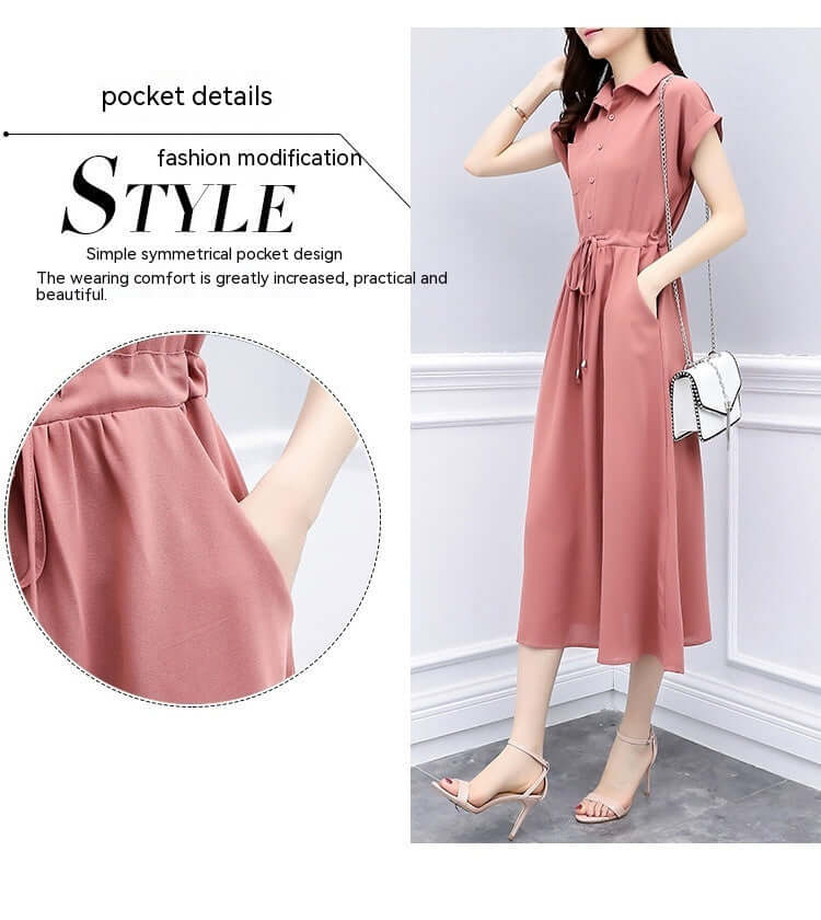 Waist-tight Slimming Elegant Long Dress Casual Polo Shirt Skirt