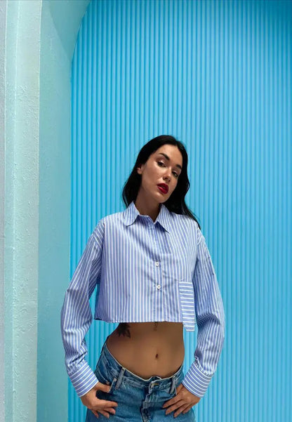 Women's Short Striped Shirt with Pocket