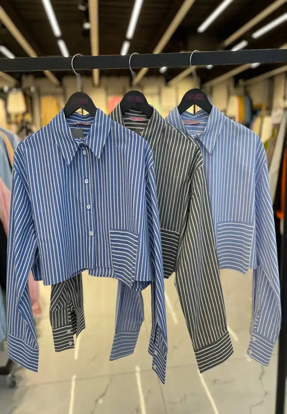 Women's Short Striped Shirt with Pocket