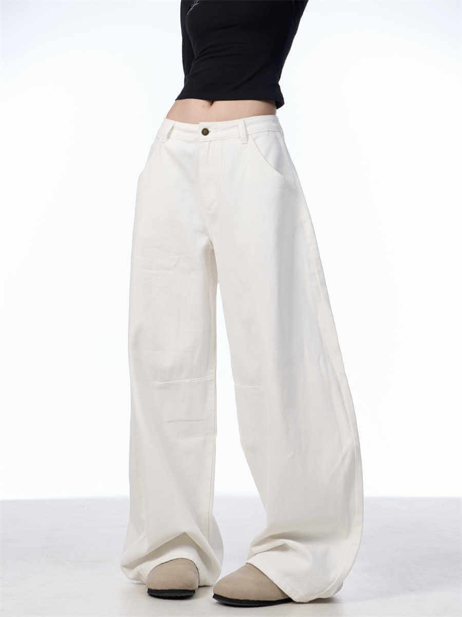 White Casual Loose Straight-leg Wide-leg Pants