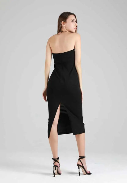 Dresses below the knee with a diamond neck design
