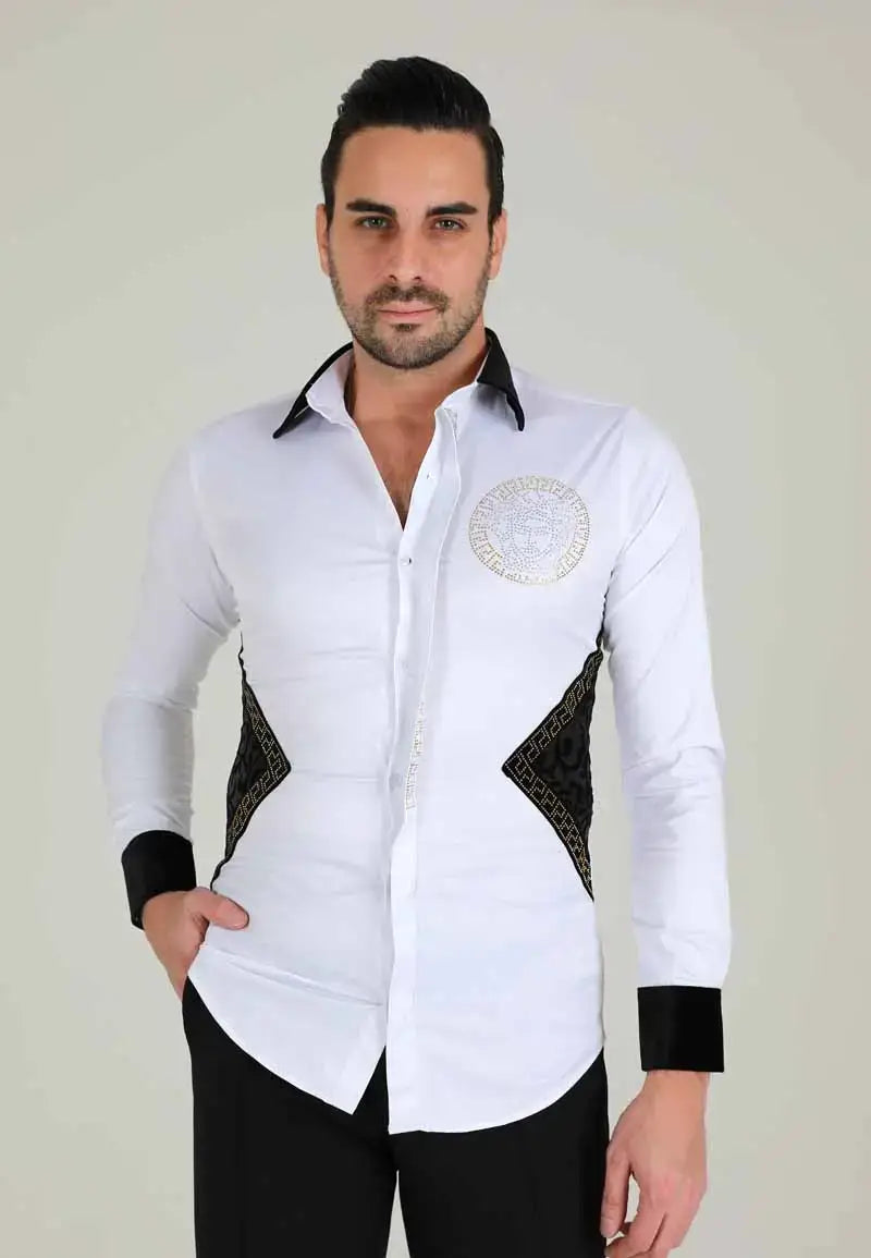 Men's white shirt with shiny crystals