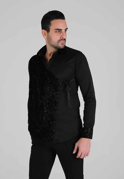 Very elegant white men's shirt with black cloth trim