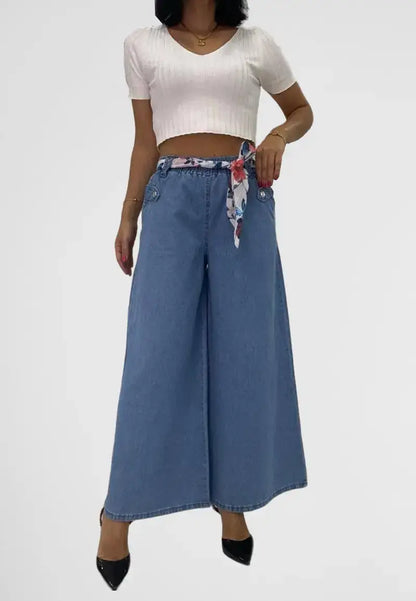 Women's High Waist Wide Leg Jeans with Belt
