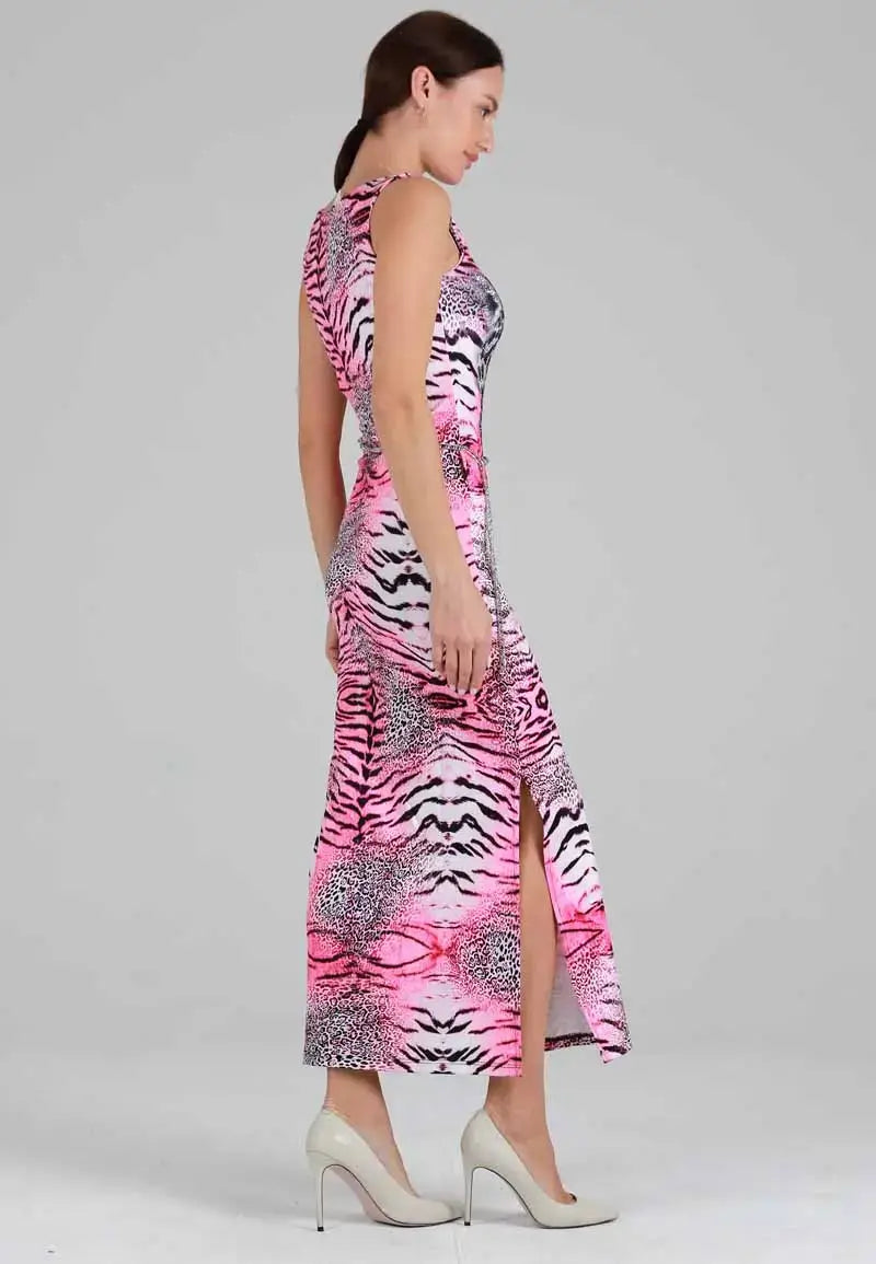 Slim long dress with tiger print