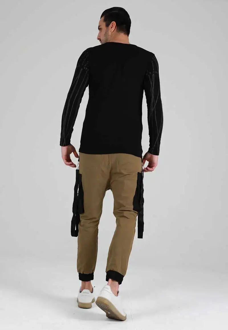Men's Olive Green Wide Leg Trousers with Waist Belt at Leg