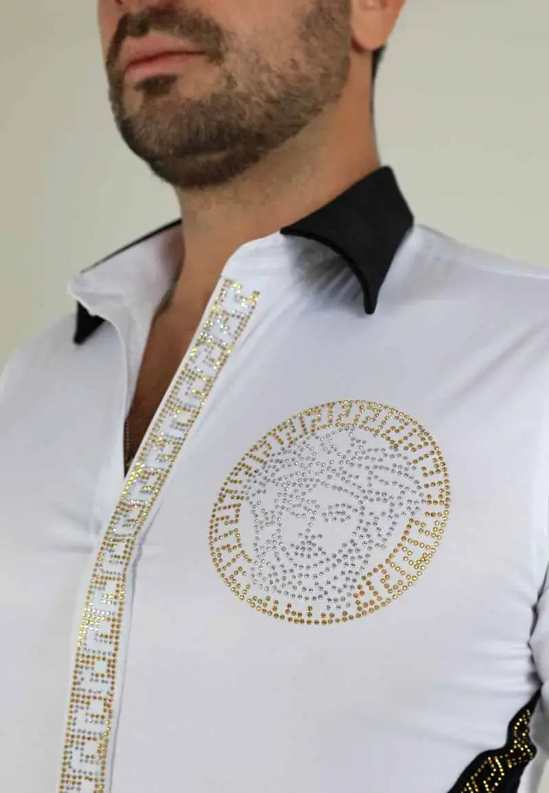 Men's white shirt with shiny crystals