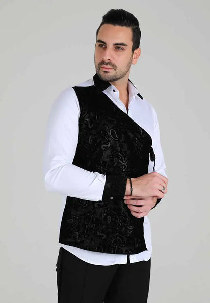 Very elegant white men's shirt with black cloth trim