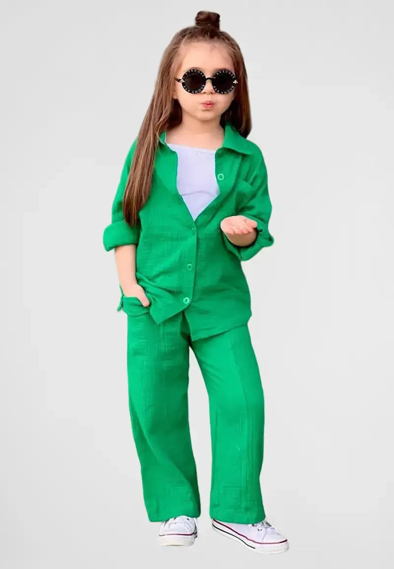 Button down shirt with pants and blouse for girls