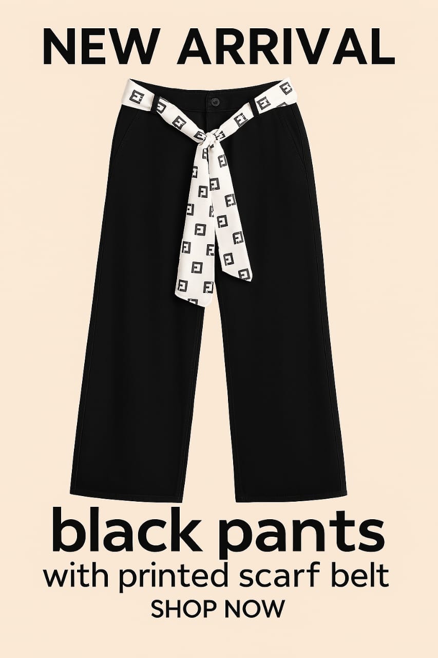 Women's black jeans with chiffon belt